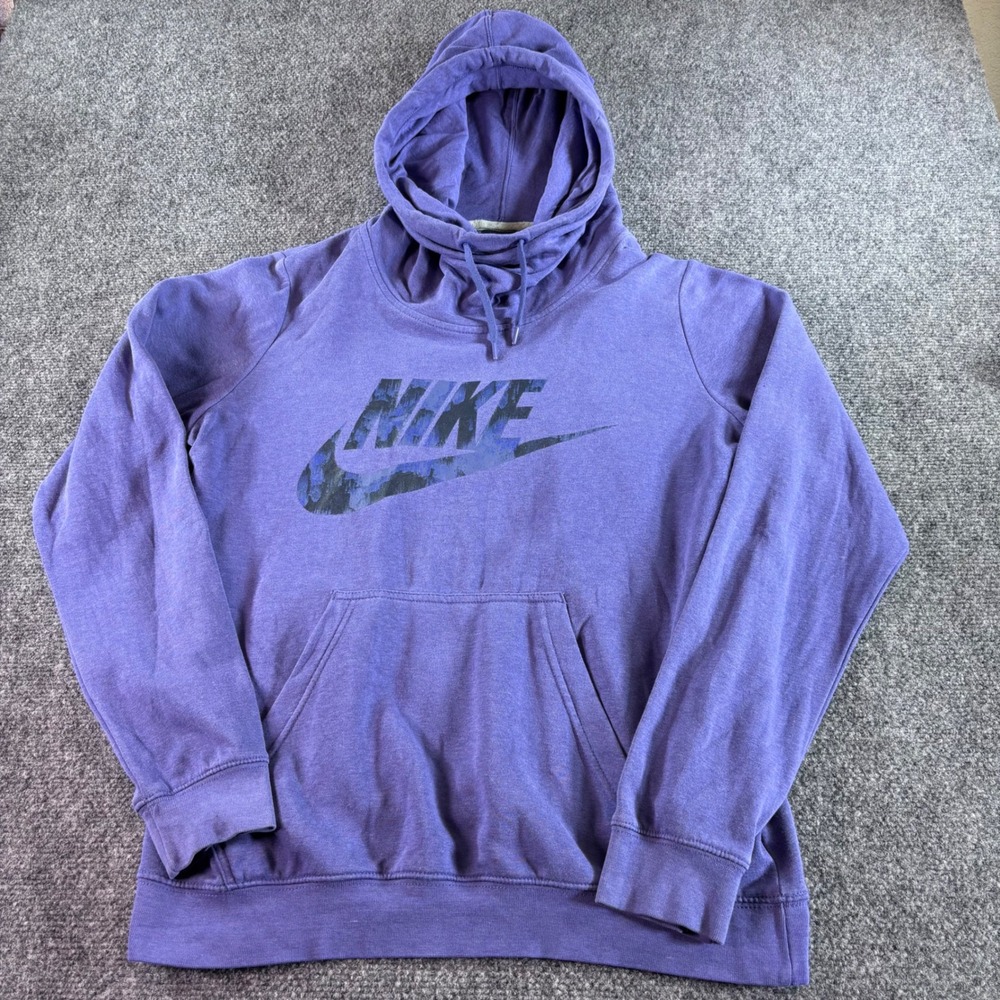 Nike Hoodie Womens Large Purple Camo Futura Logo Pullover Sportswear Sweatshirt